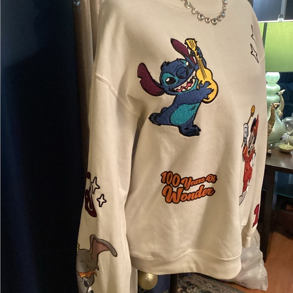 NWOT Disney Off White Graphic Sweater with Mickey and Stitch - Picture 2 of 7
